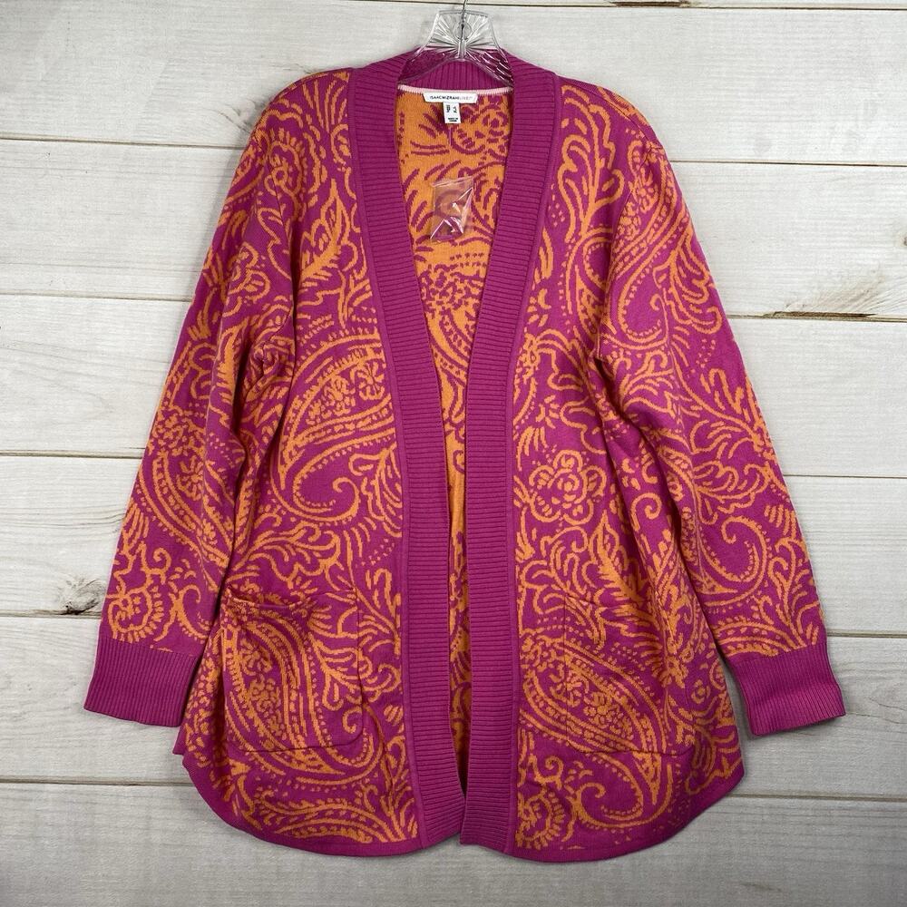 Isaac Mizrahi Pink and Orange Paisley Open Cardigan